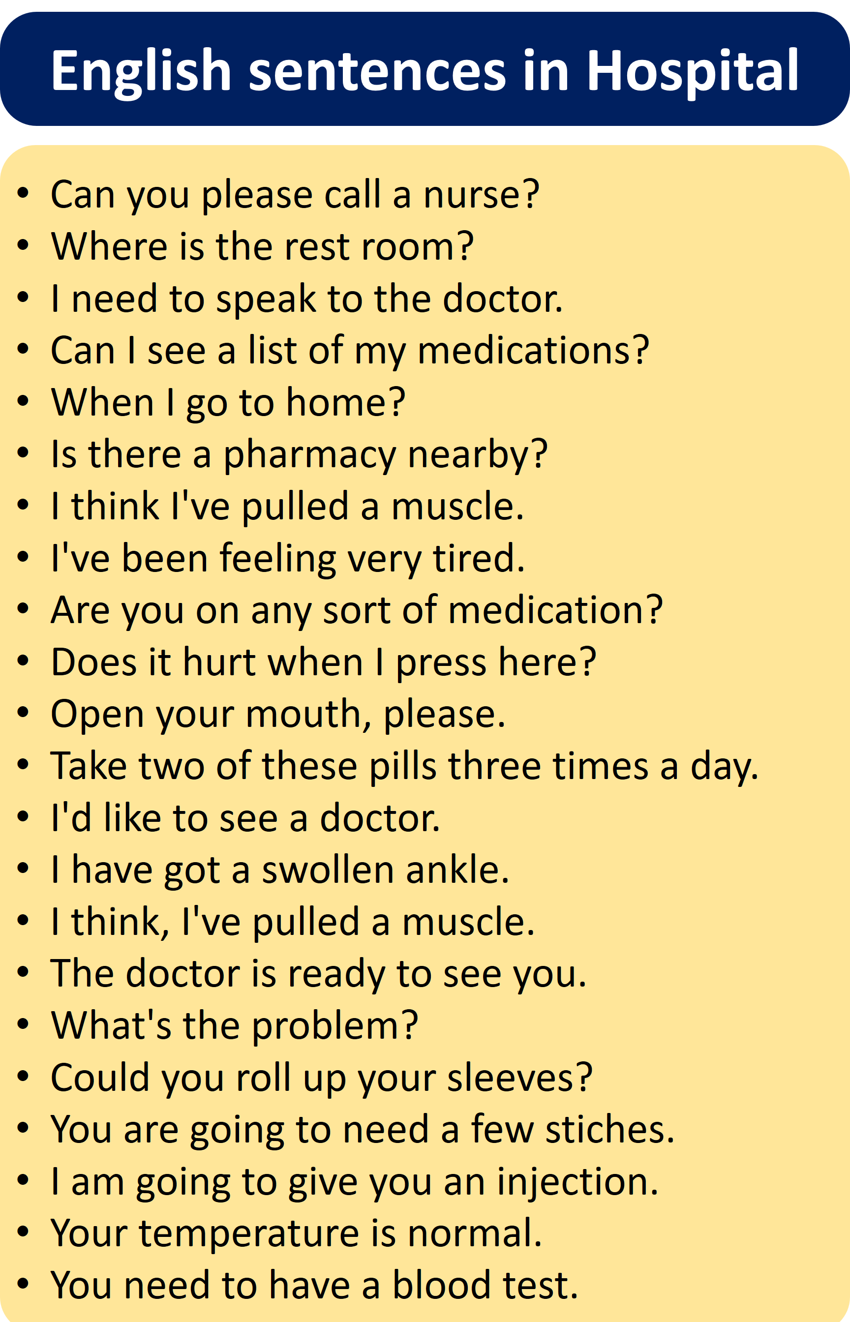 Speak English in Hospital Through These Hospital sentences