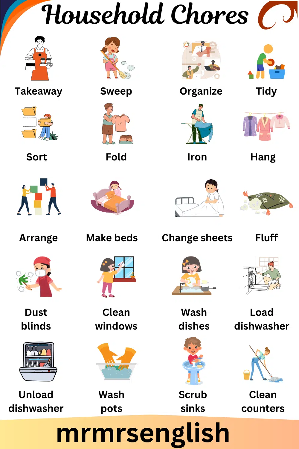 Household Chores Vocabulary words in English
