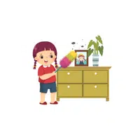 Dust the furniture: in English