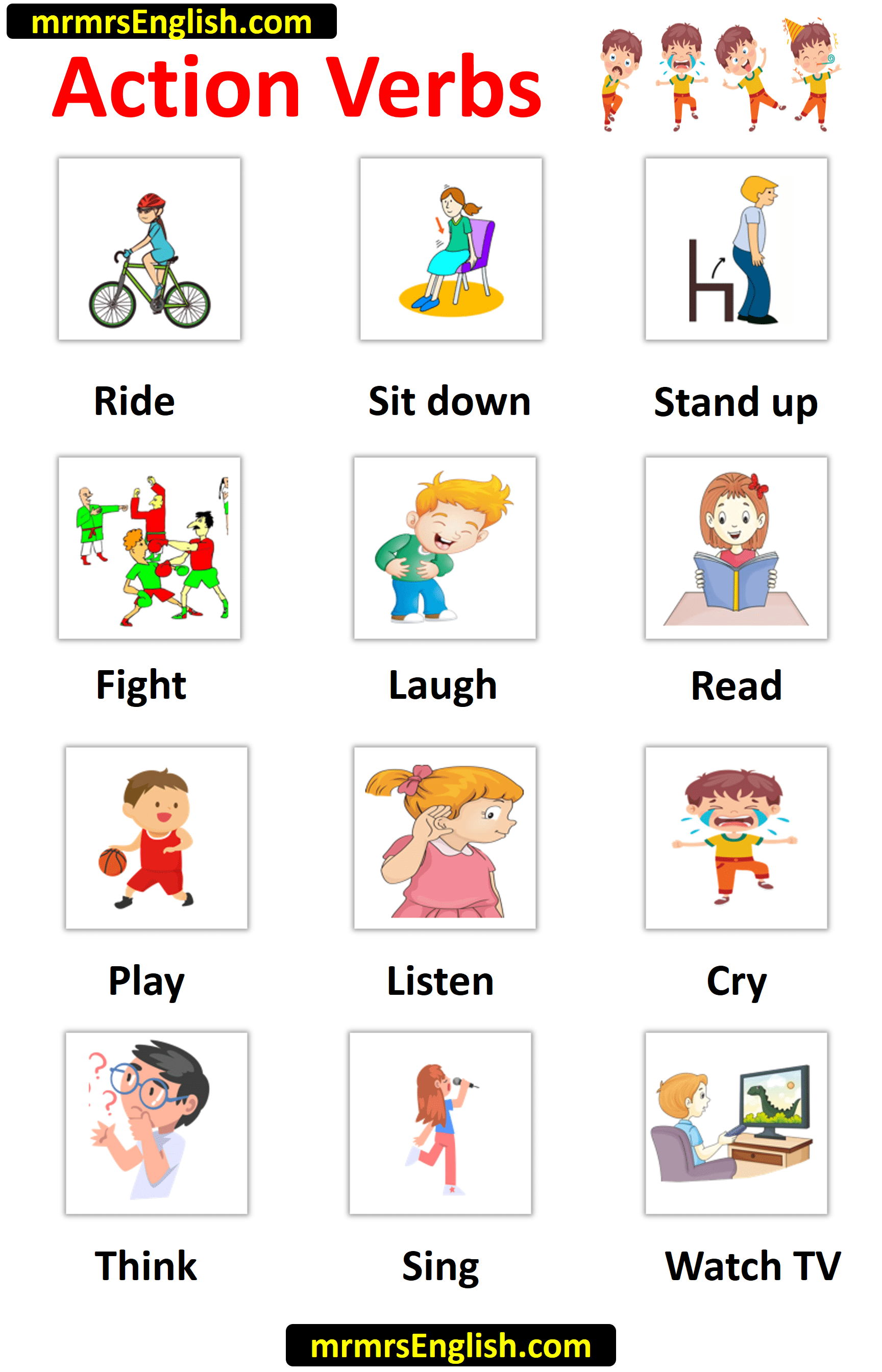 Common Action Verbs In English With Images Mr Mrs English