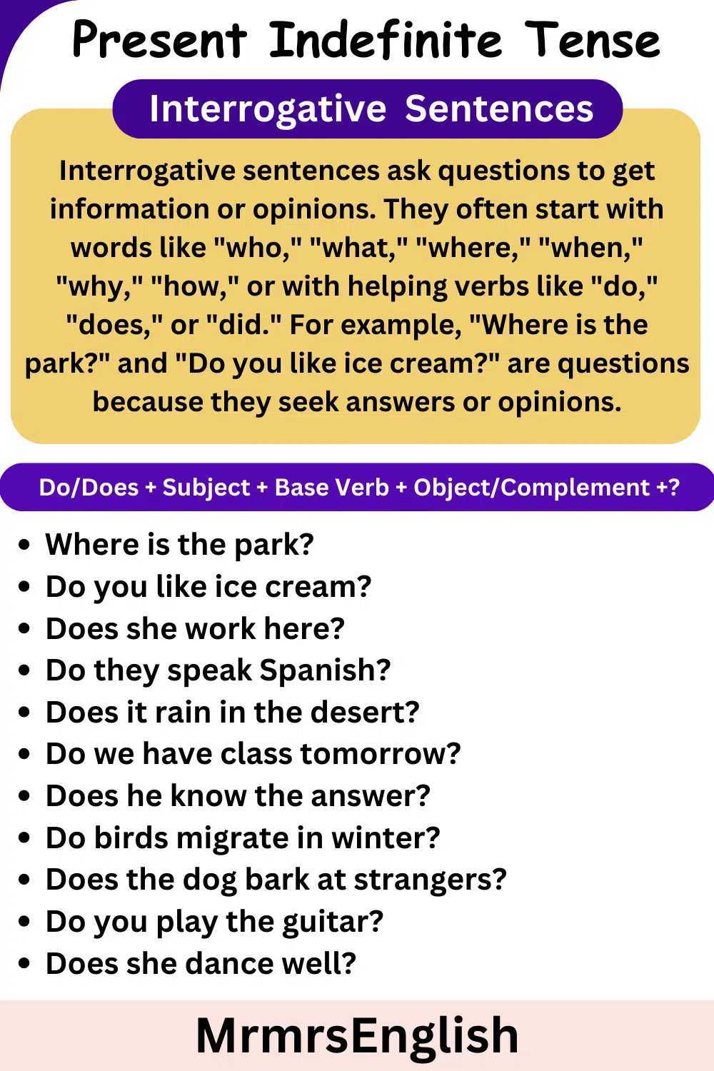 Twenty interrogative sentences of Present Indefinite Tense