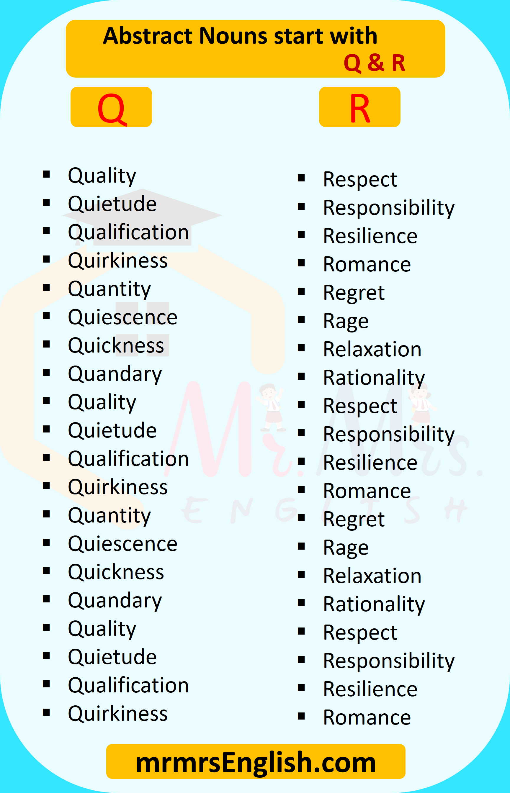 Abstract Nouns List A to Z | Q & R