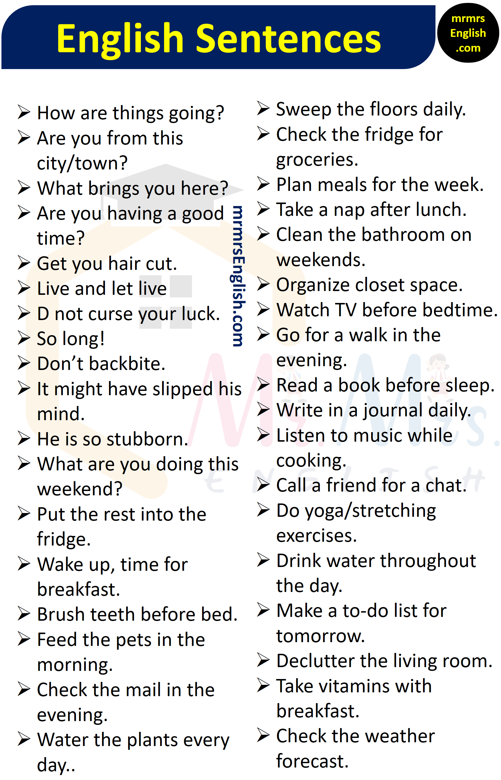 English Speaking Practice Sentences | Spoken English