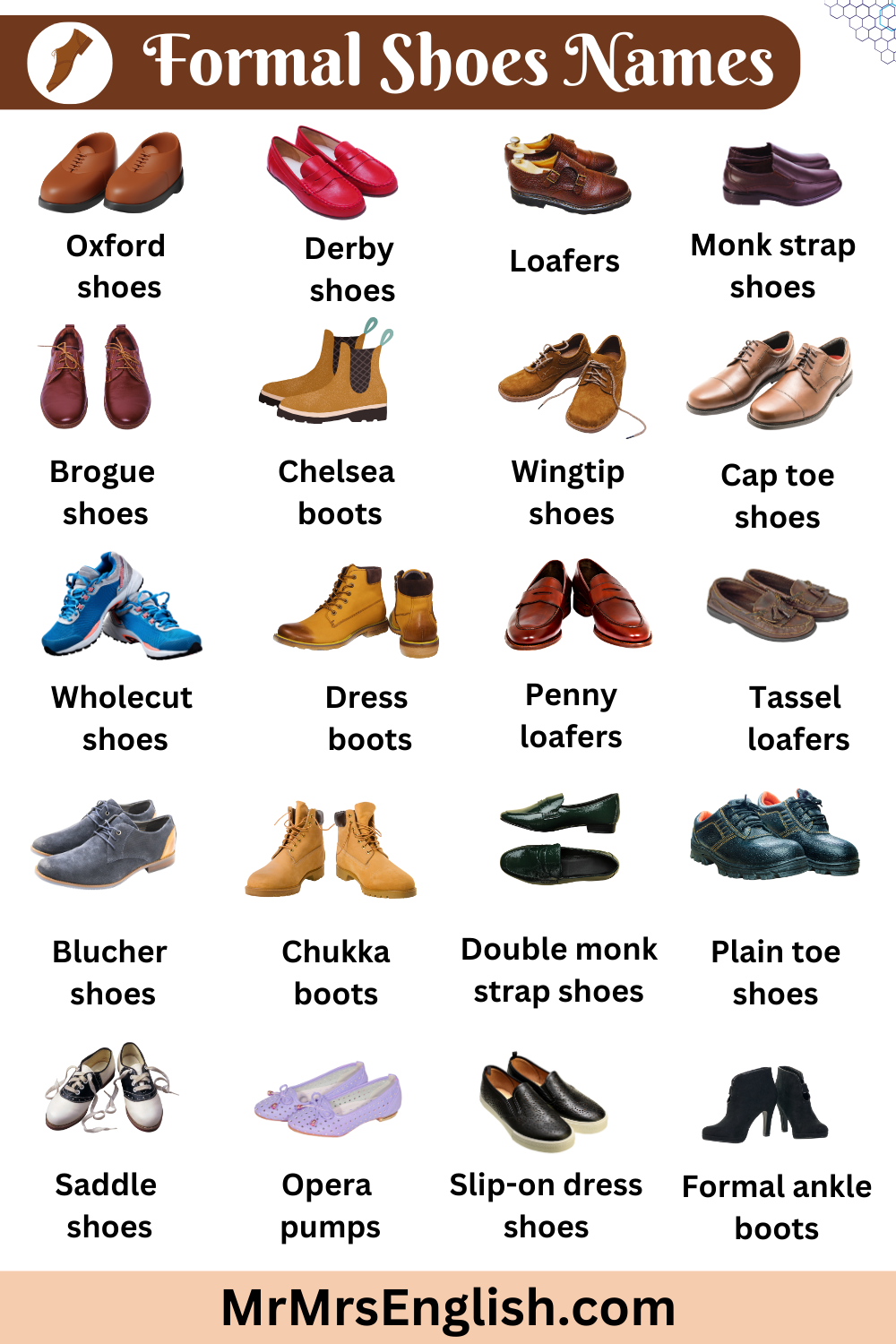 Formal shoes Type of Shoes Names in English