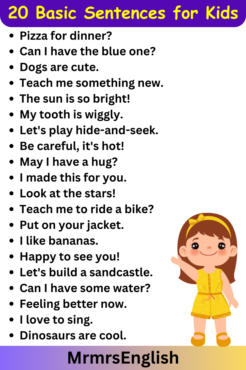 20 Basic Sentences for Kids