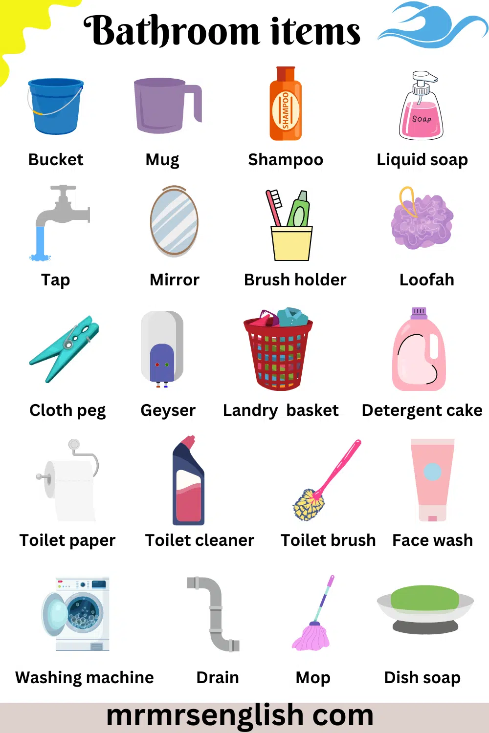 Bathroom items names in English