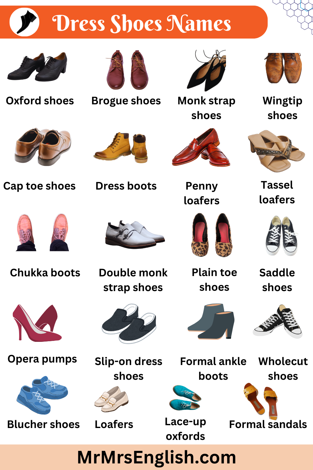 Dress shoes Type of Shoes Names in English