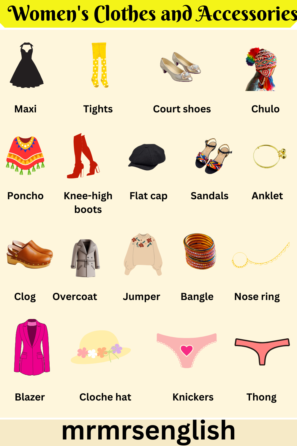 Women's Clothes and Accessories Names