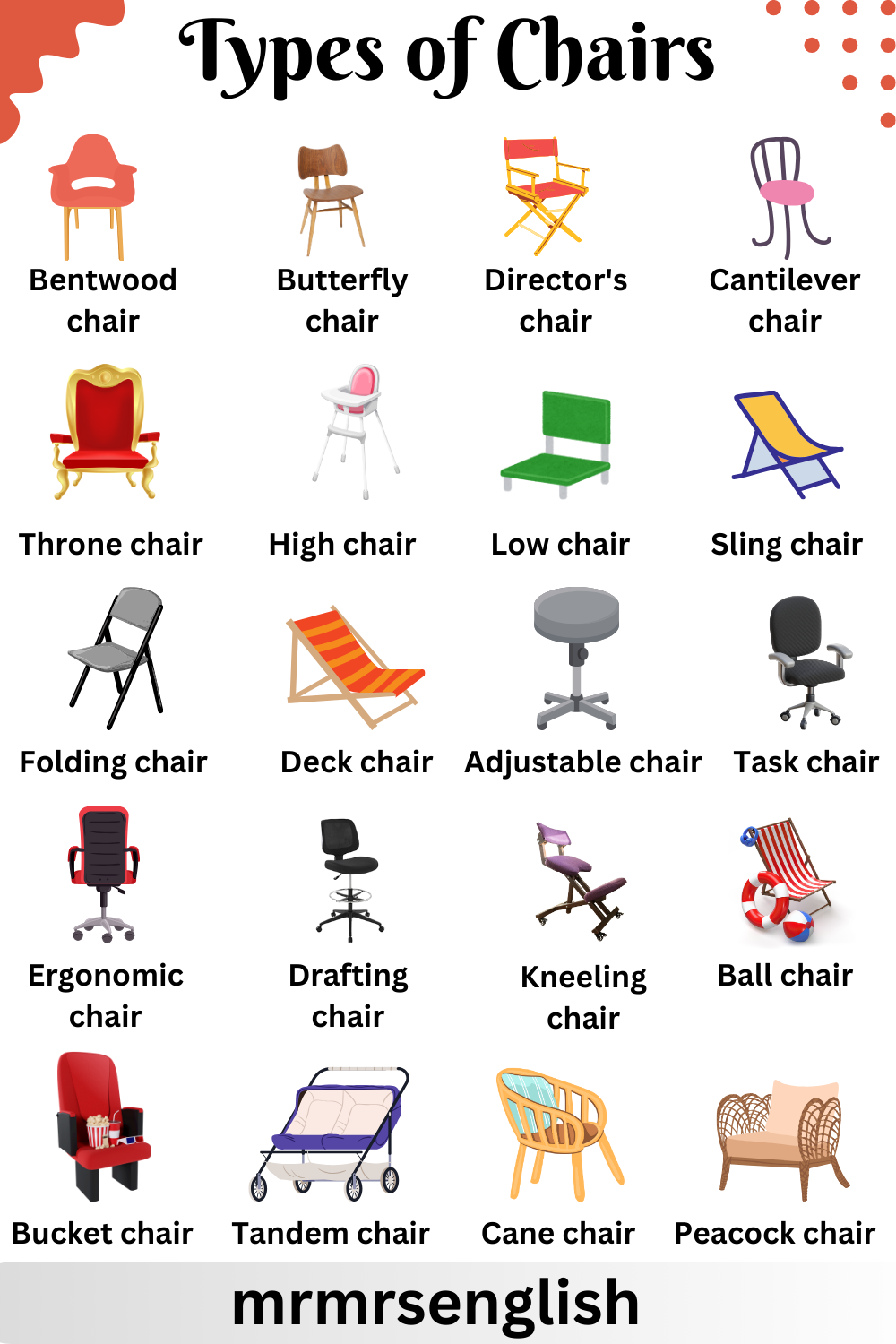 Types of Chairs with names in English