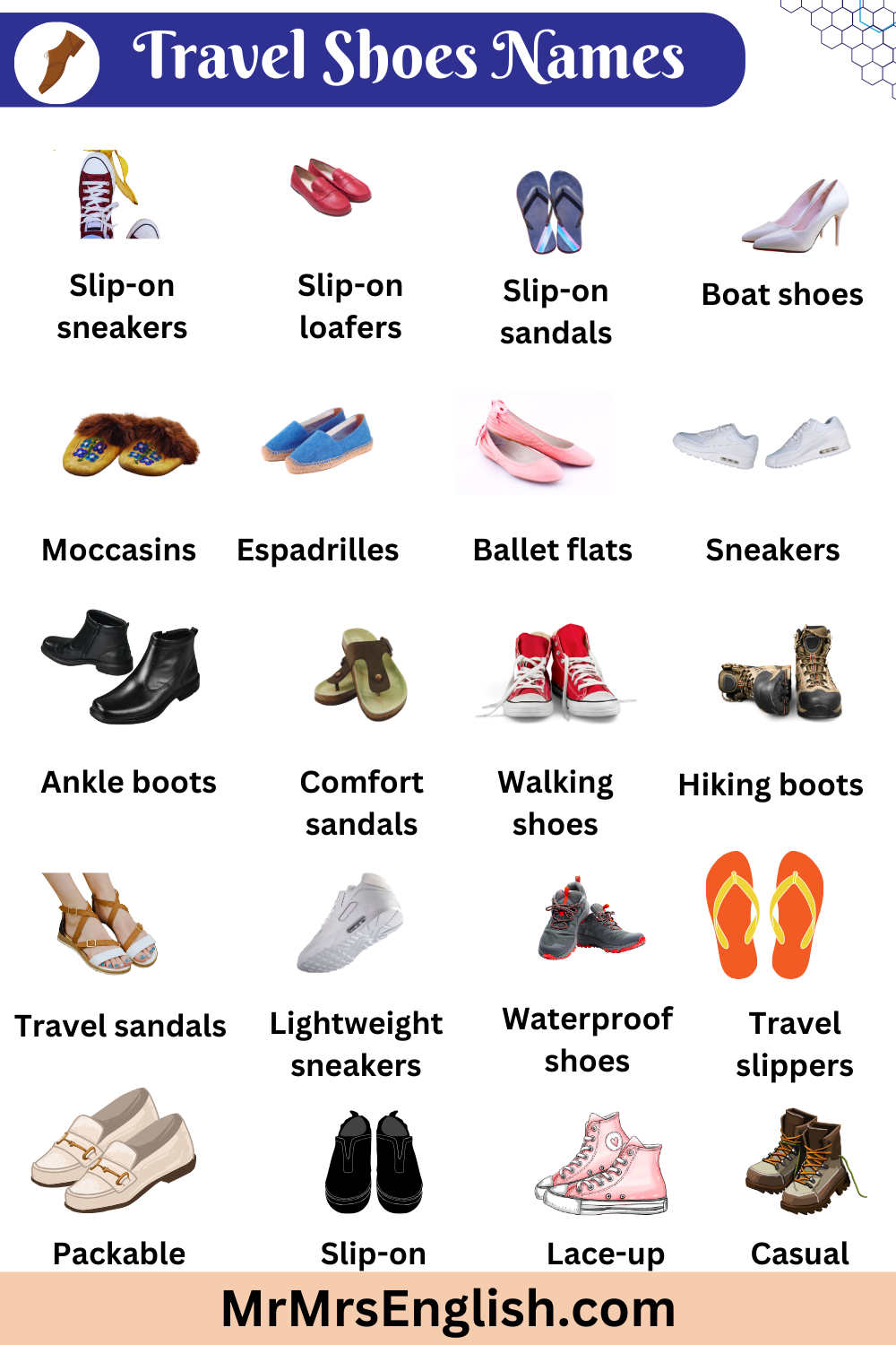 Travel shoes Type of Shoes Names in English