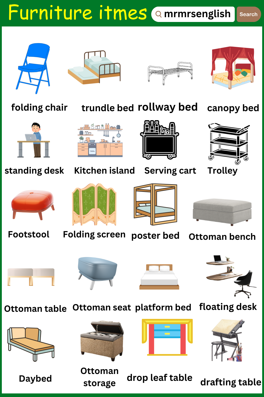 Names of Furniture items and pictures 