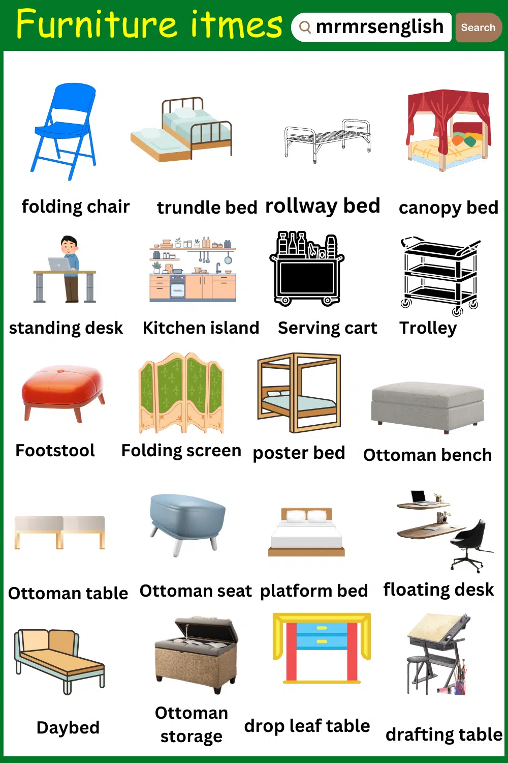 Names of Furniture items and pictures