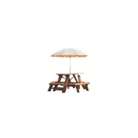 picnic table with umbrella in English