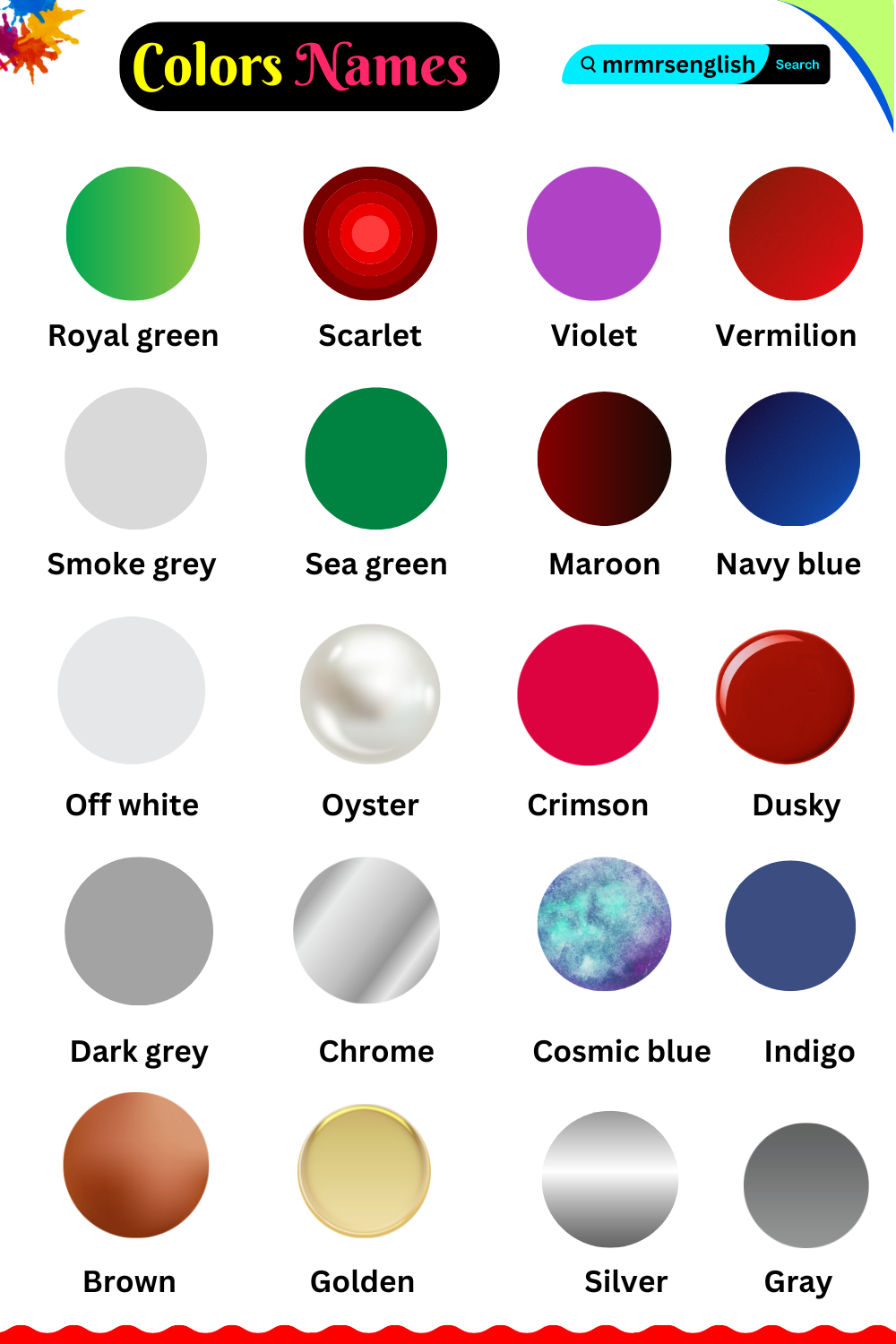 Colors Names Vocabulary in English