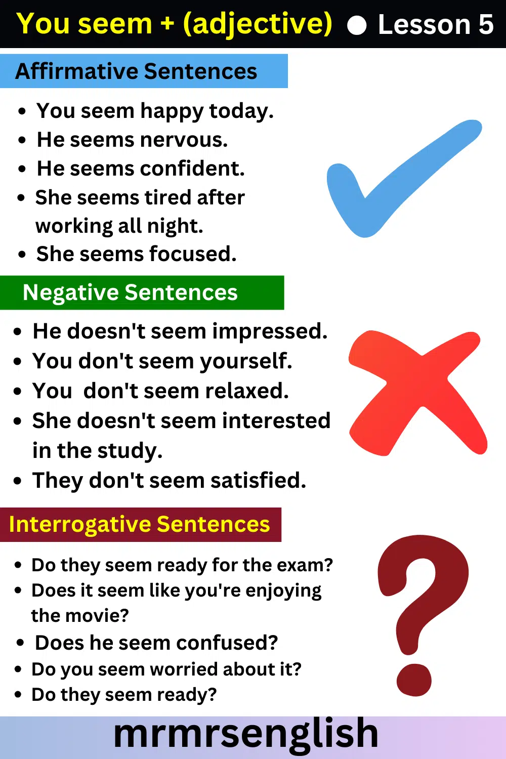 English Speaking Course Lesson 5 by Structures | Use of You seem + (adjective)