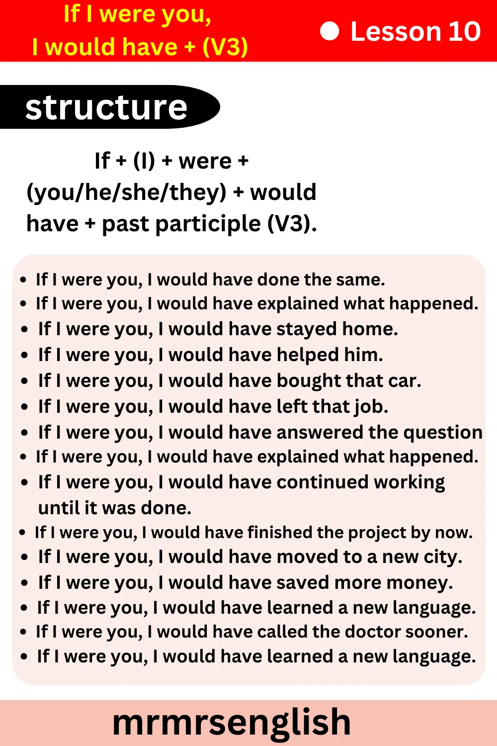 English Speaking Course Lesson 10 by Structures | If I were you, I would have + (V3)