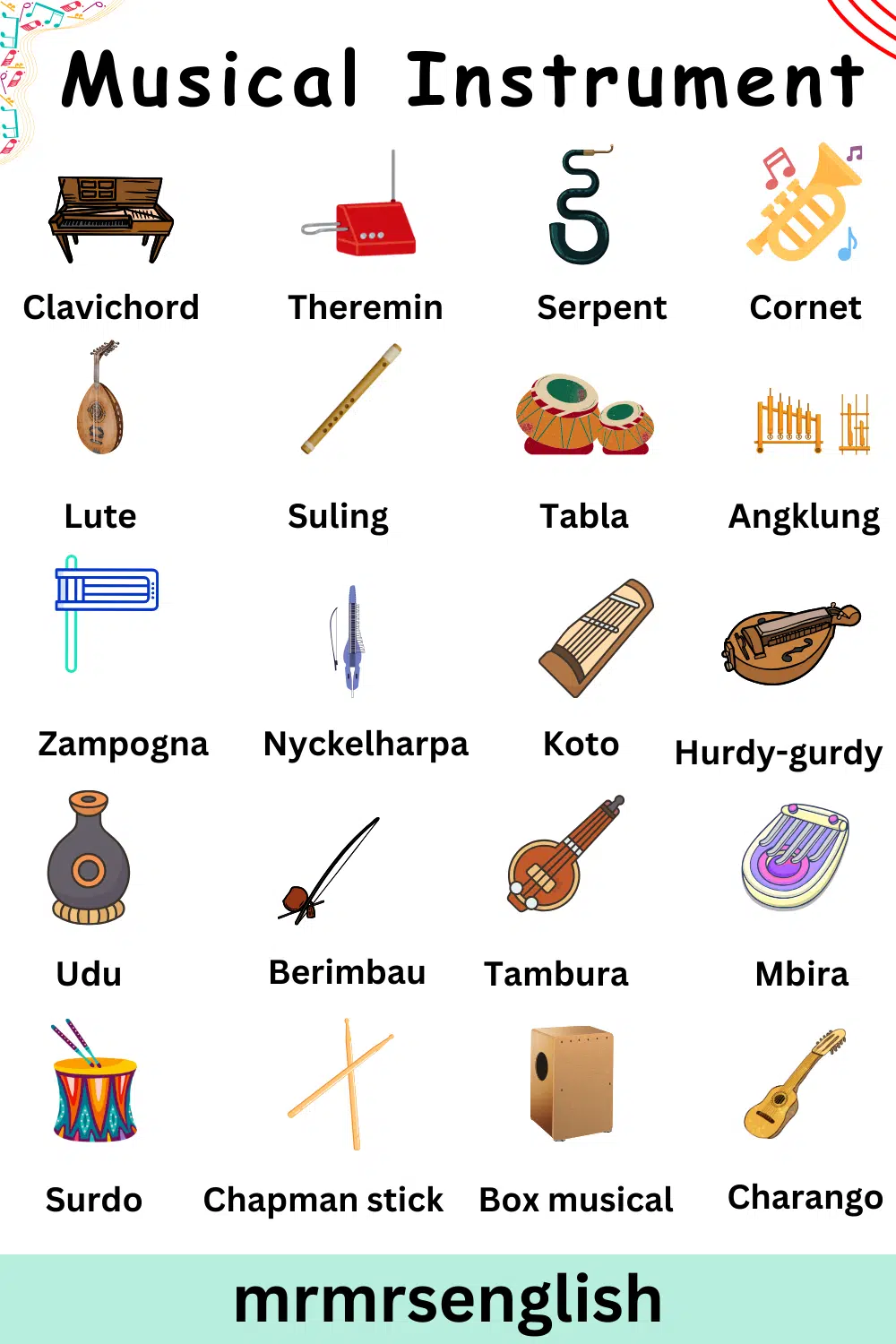 Types of Musical Instruments Names with Picture