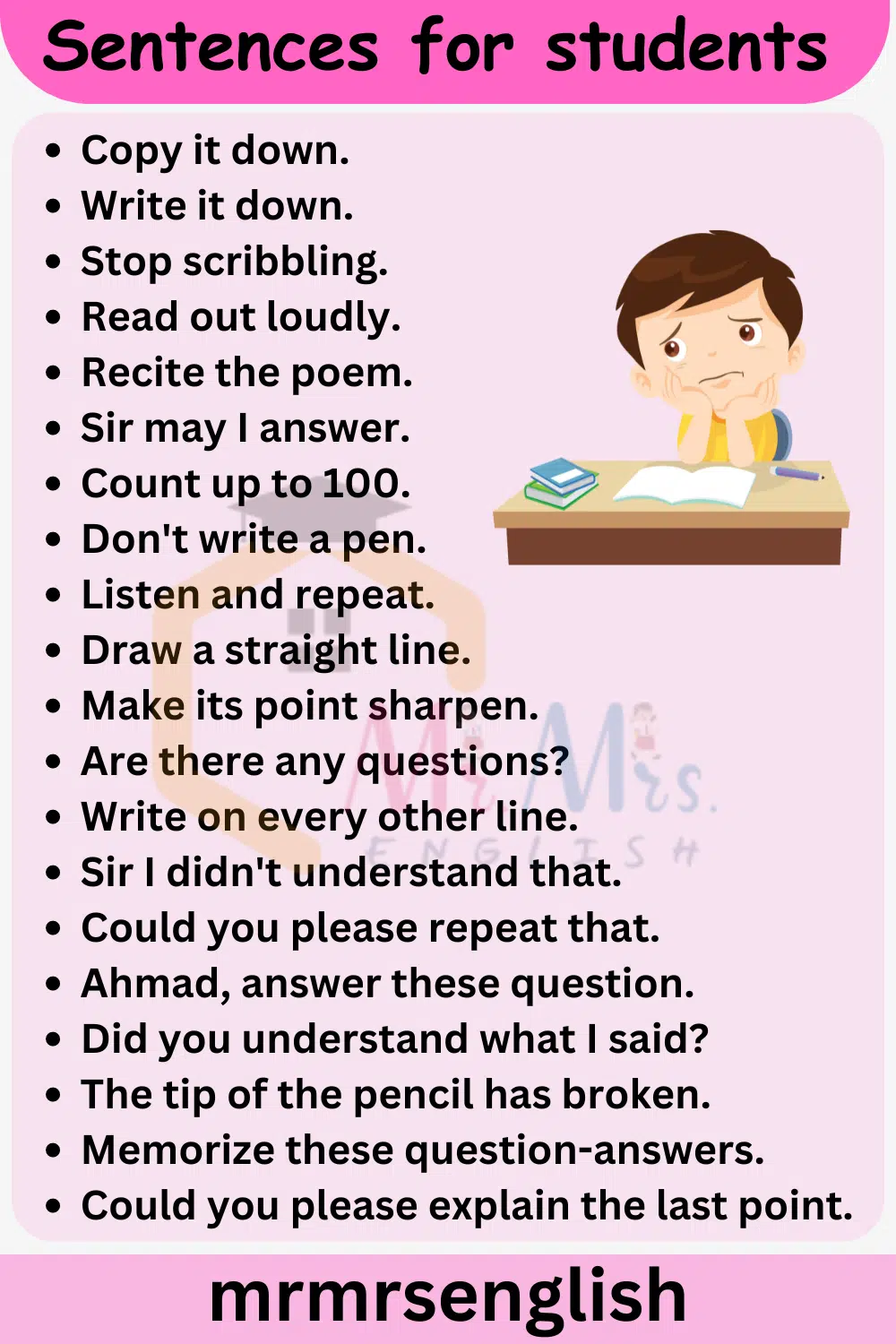 80+ Basic Classroom Sentences in English for Students | Classroom language for student