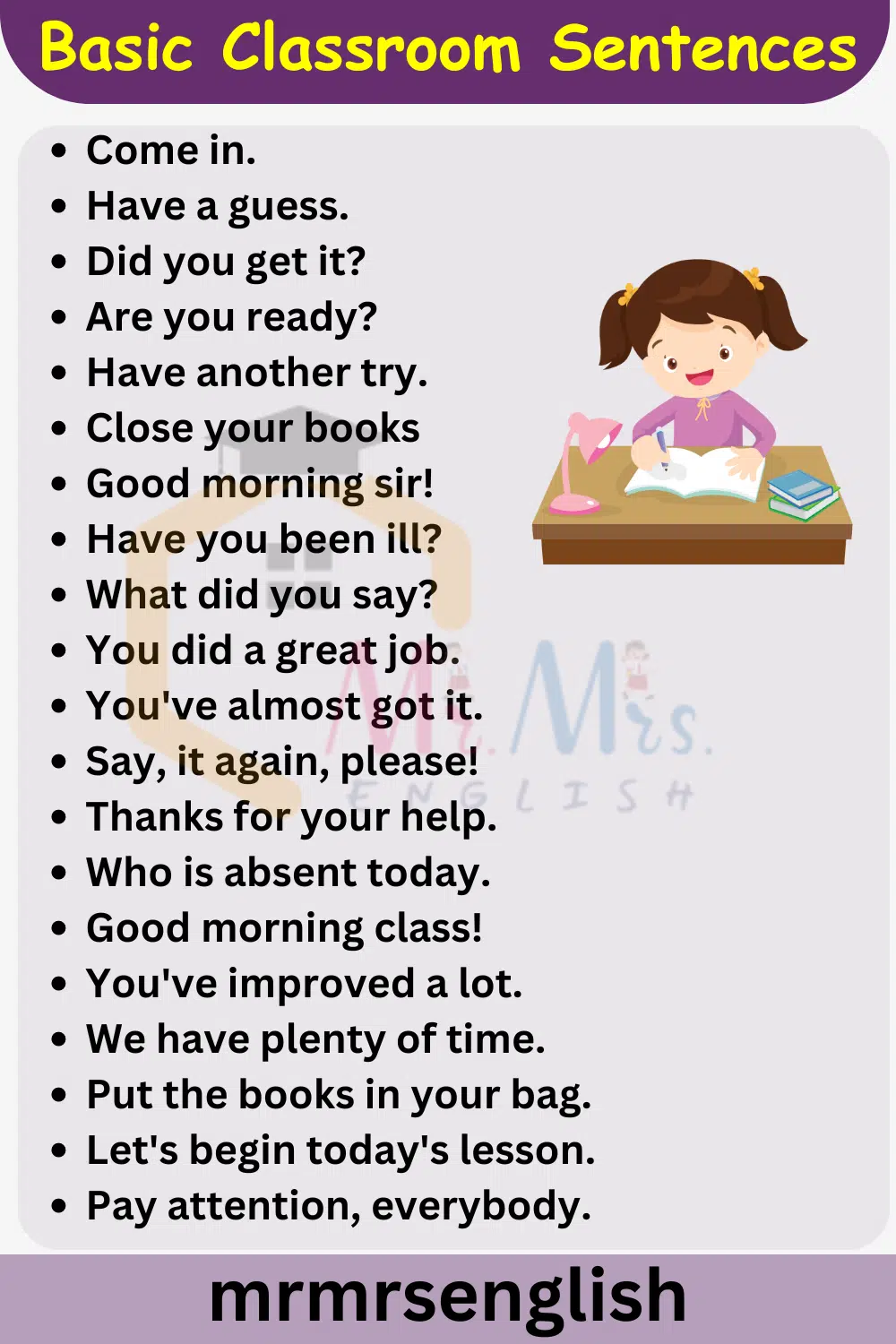 80+ Basic Classroom Sentences in English for Students