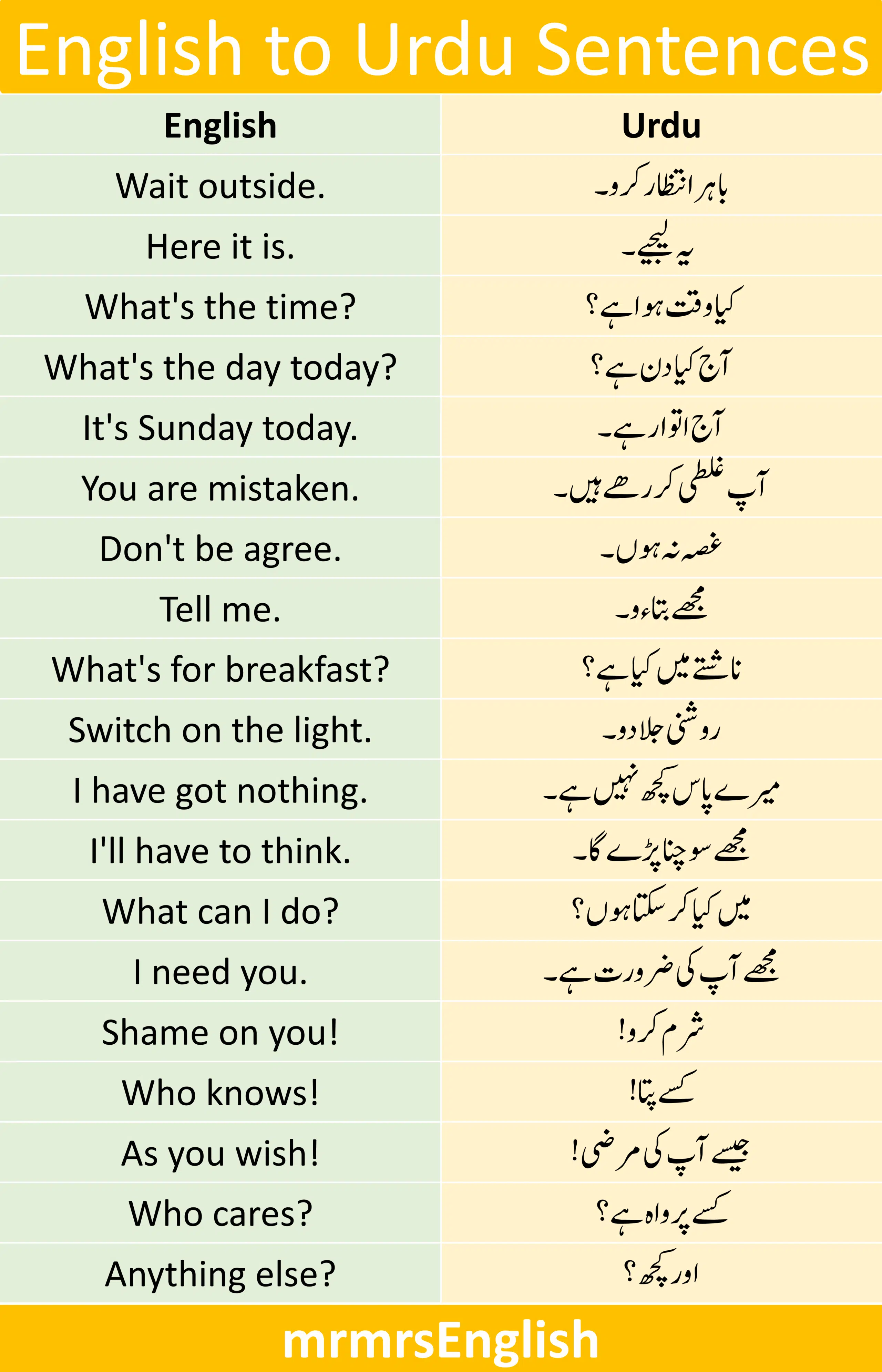 100+ English to Urdu Sentences