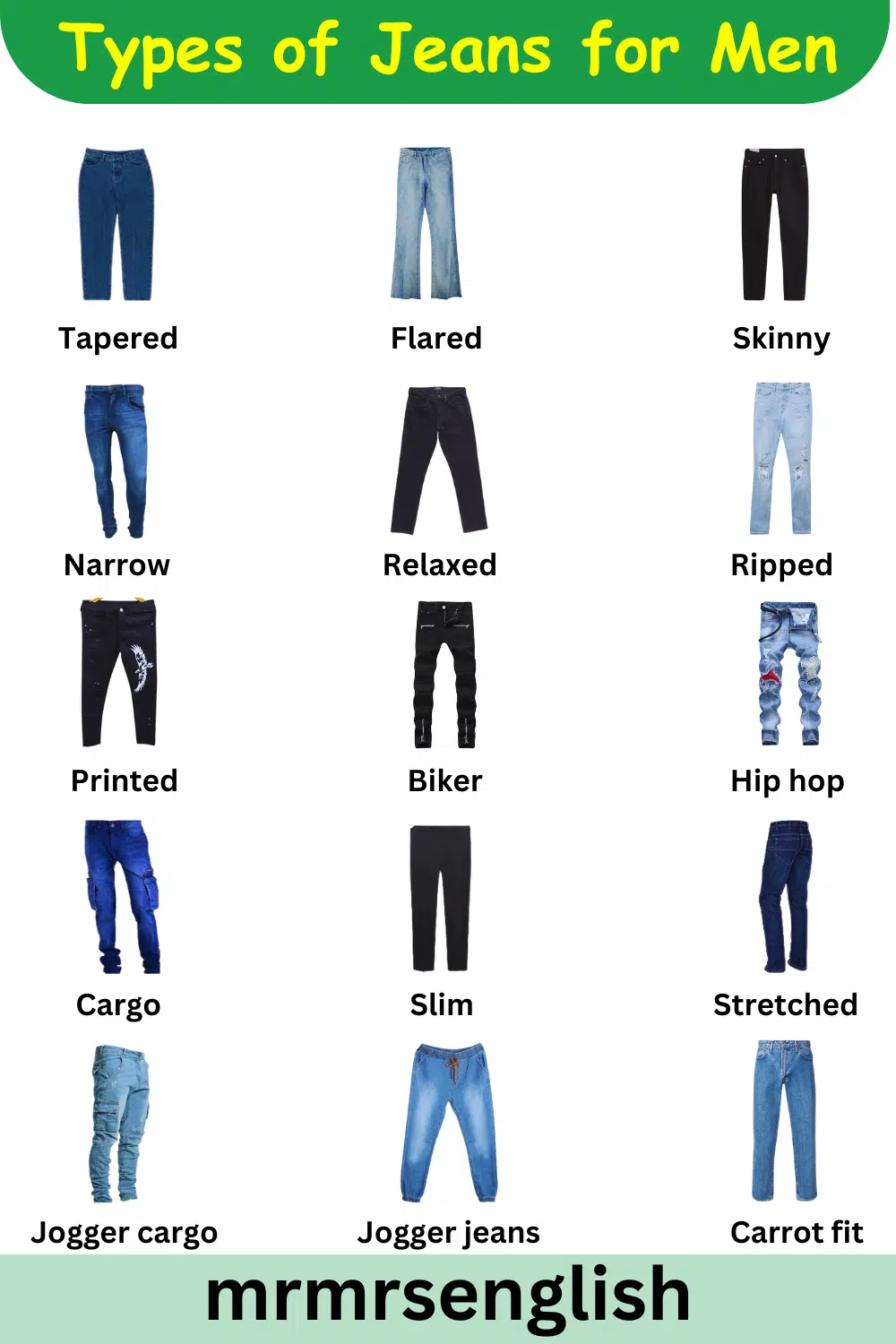 30 Different Types of Jeans names for men