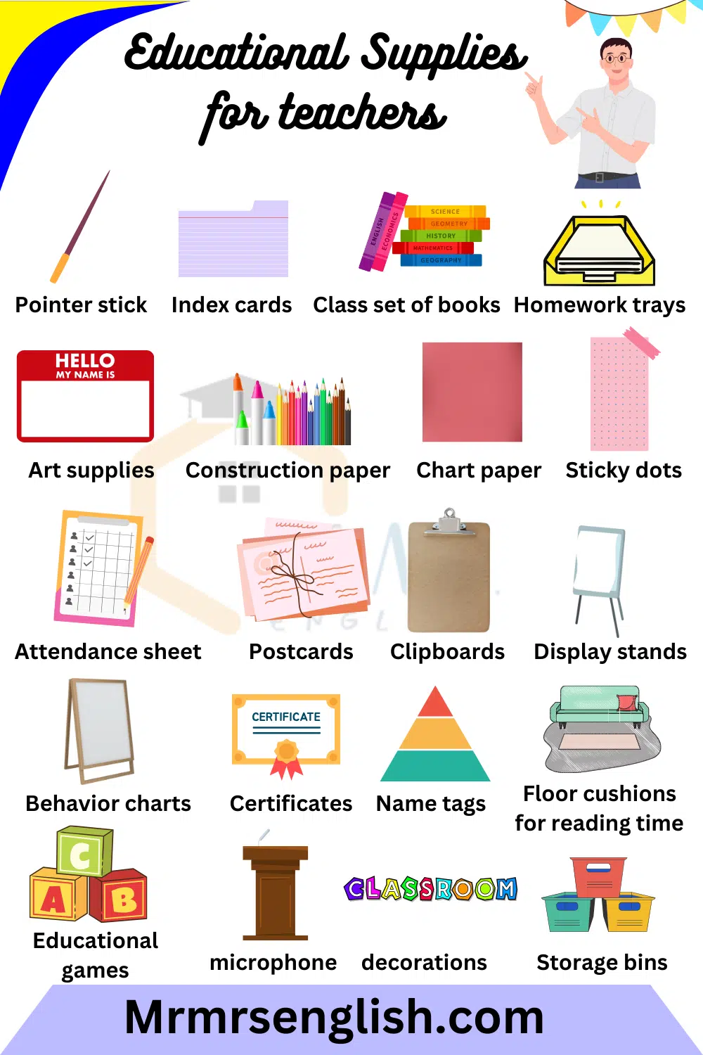 Educational Supplies Names for teachers in English