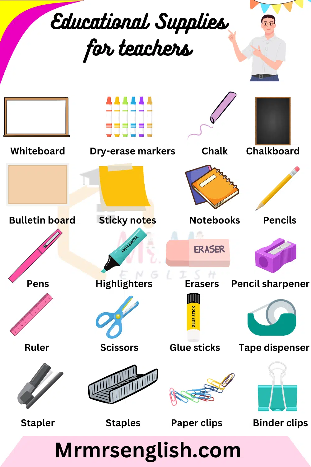 Educational Supplies Names for teachers in English