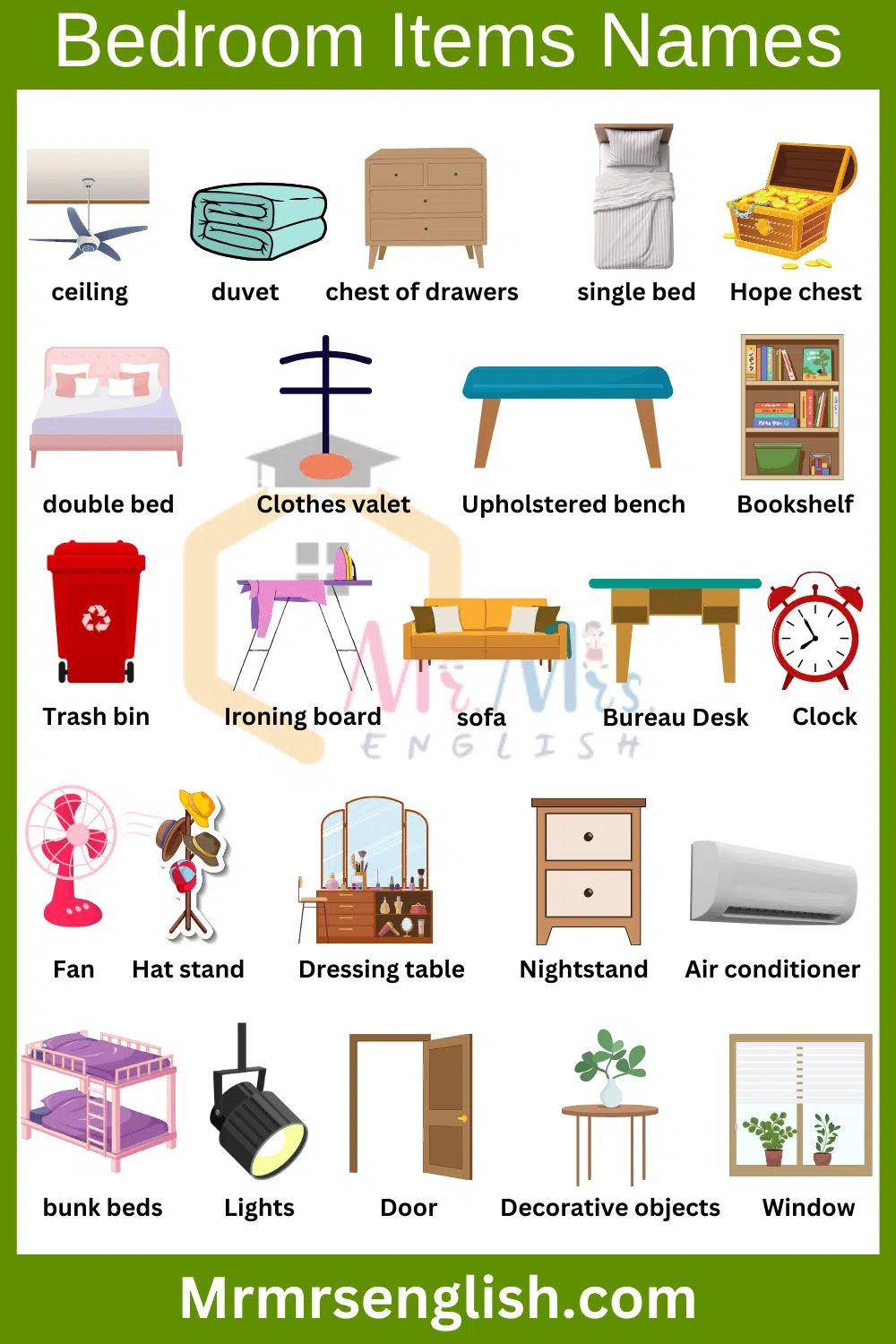 Bedroom Items Names in English