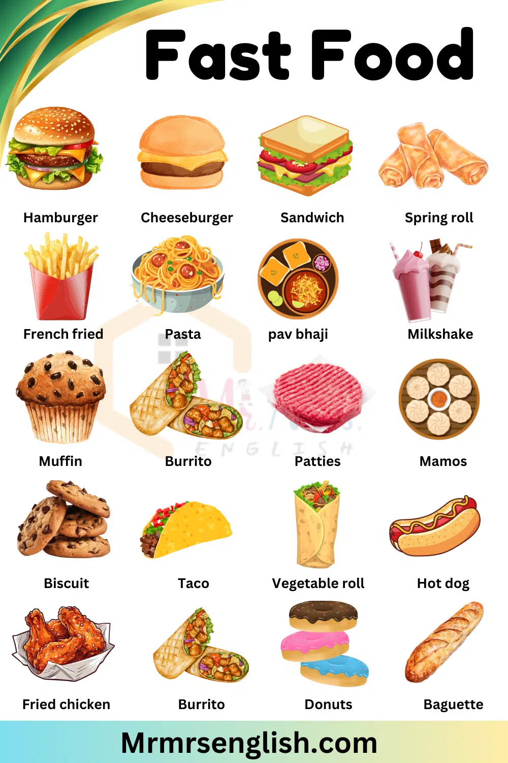 Fast Food items names in English