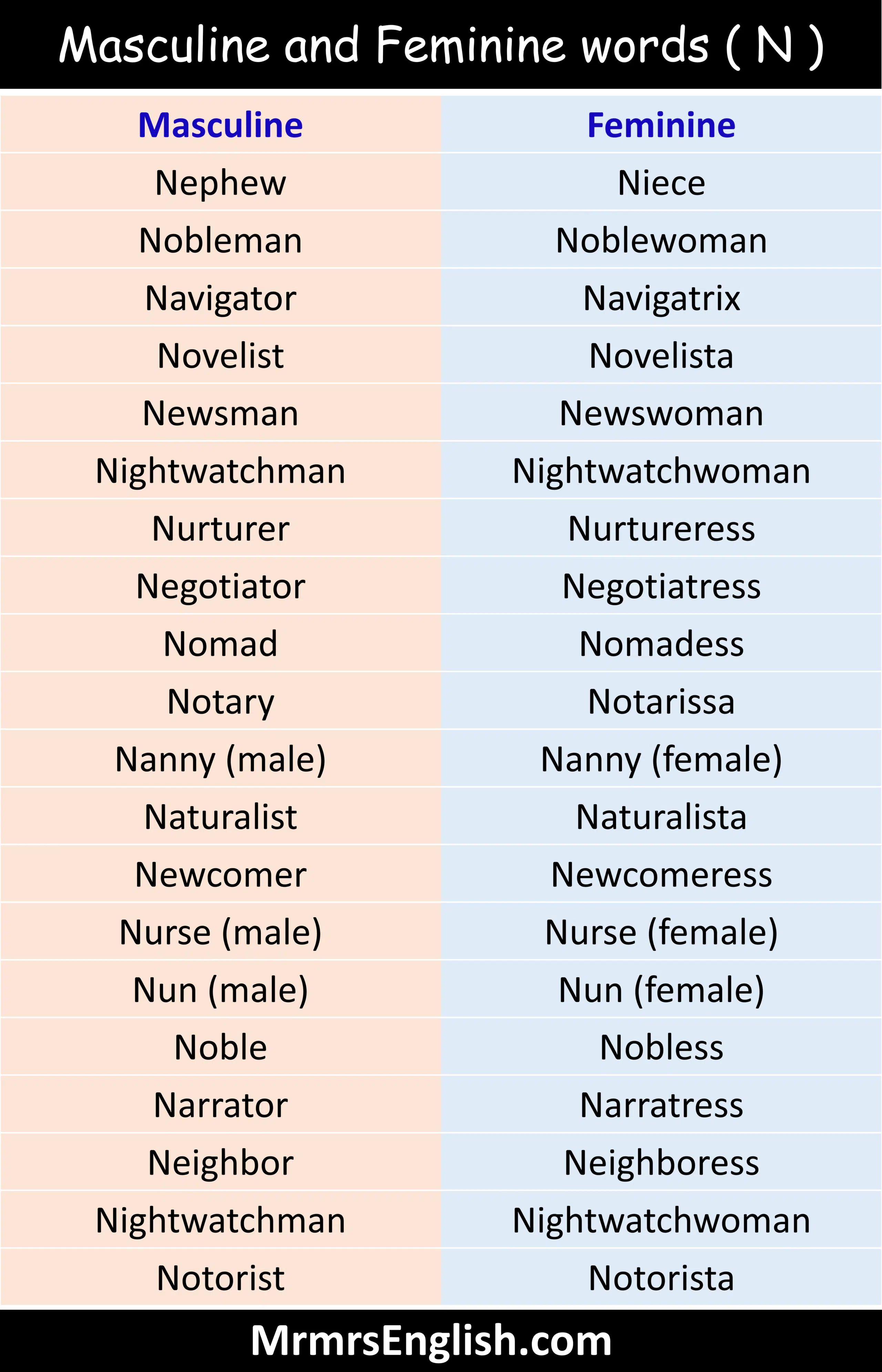 Masculine and Feminine words ( N )