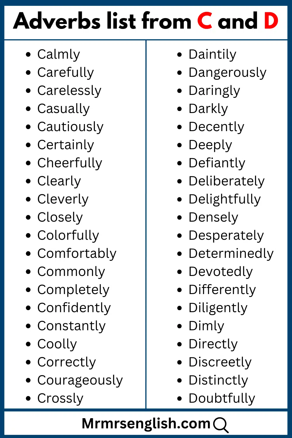 Adverbs list from C and D