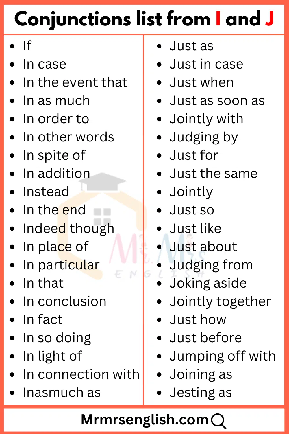 Words list of Conjunctions