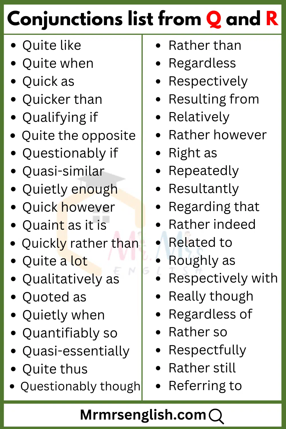 Conjunctions from A to Z | Q and R words 