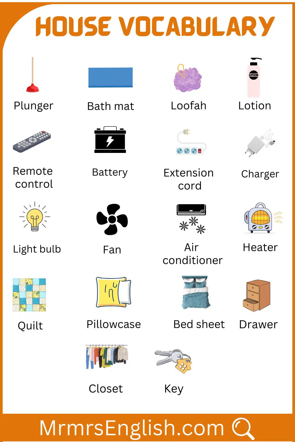 Names of homes items in English