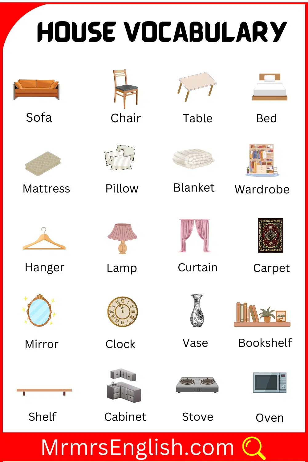 List of House Vocabulary Words