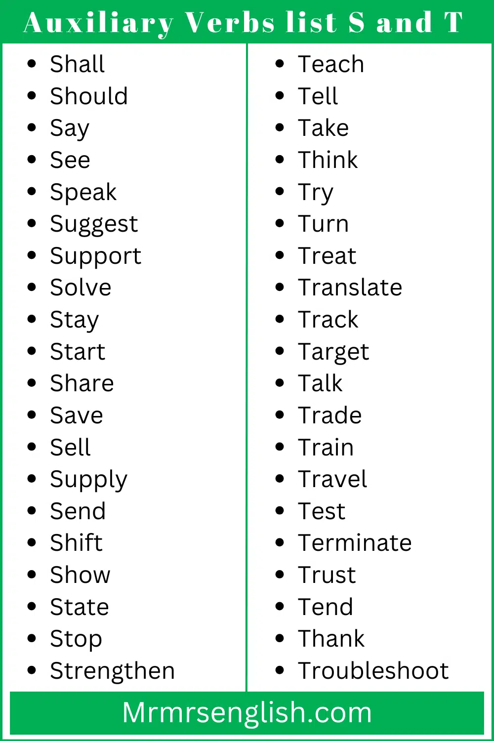Auxiliary Verbs list S and T