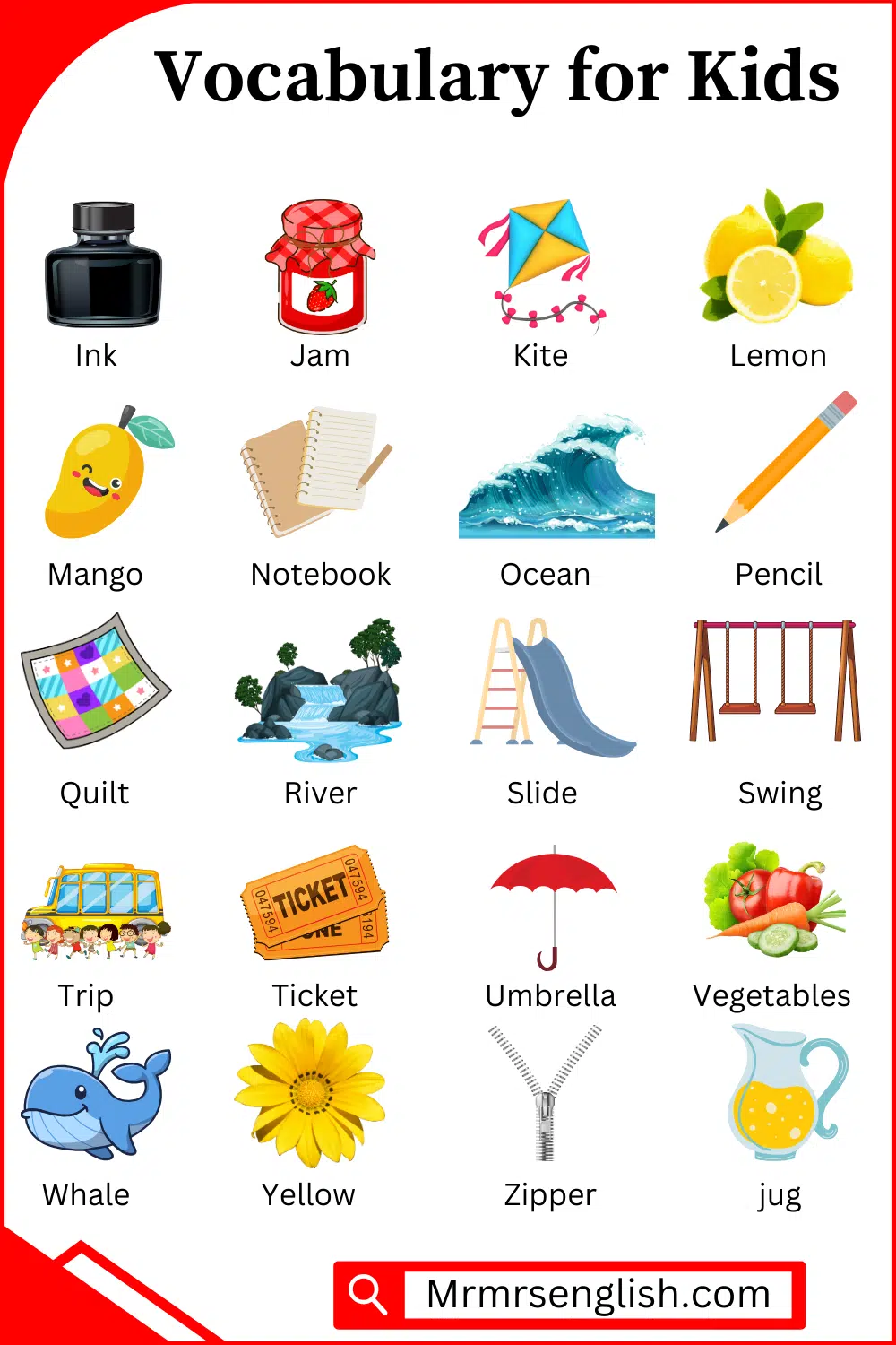 Common English words for childs with Pictures