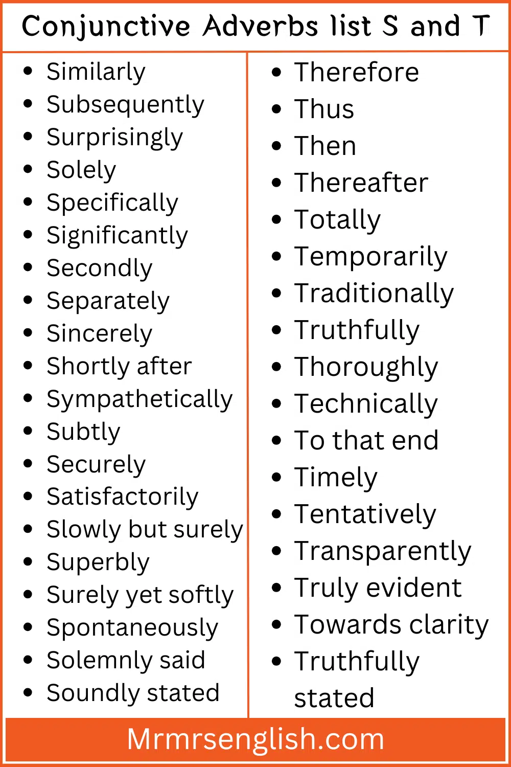 Conjunctive Adverbs list S and T
