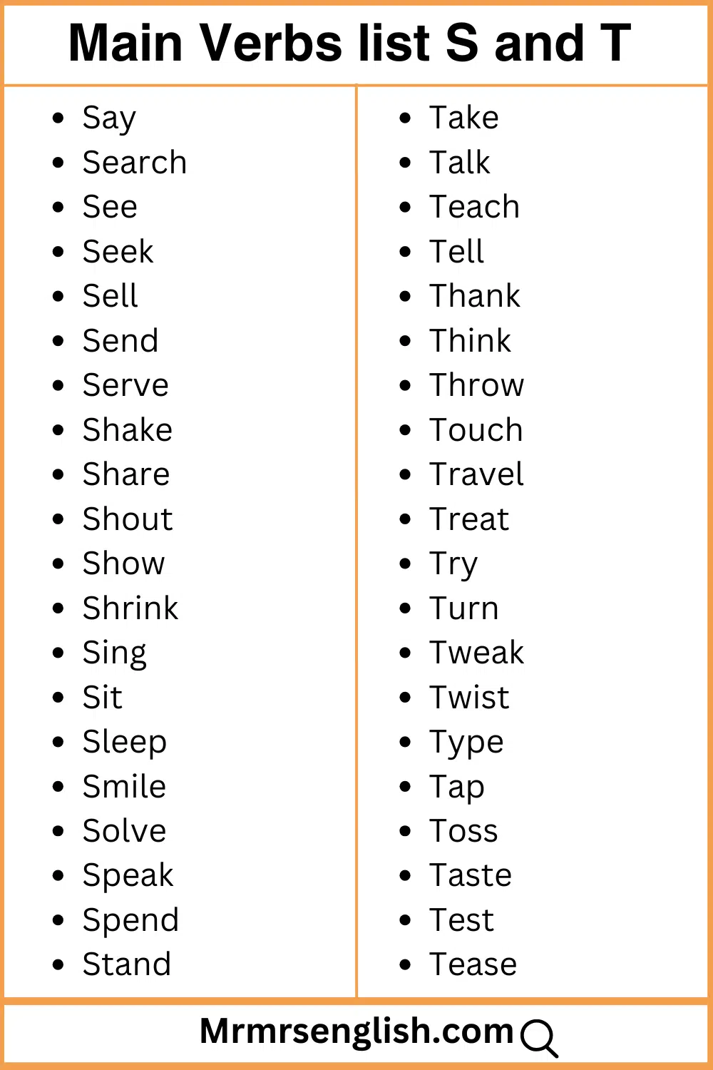 S and T words list Main verbs