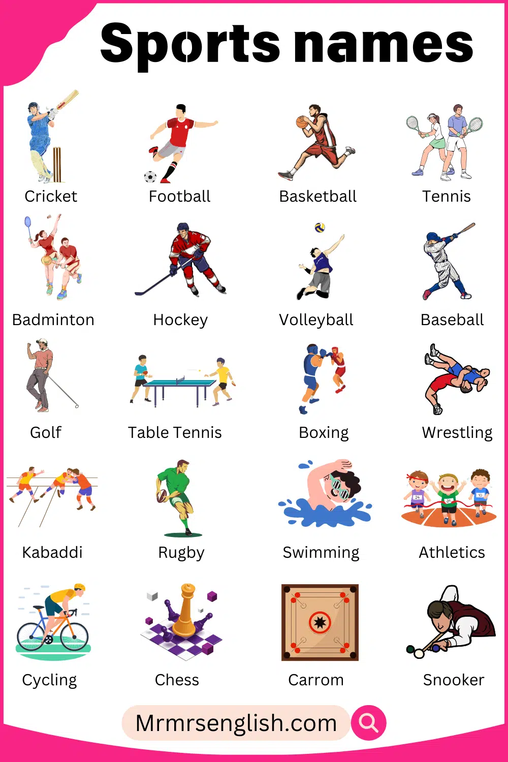 Sports Pictures and Names in English