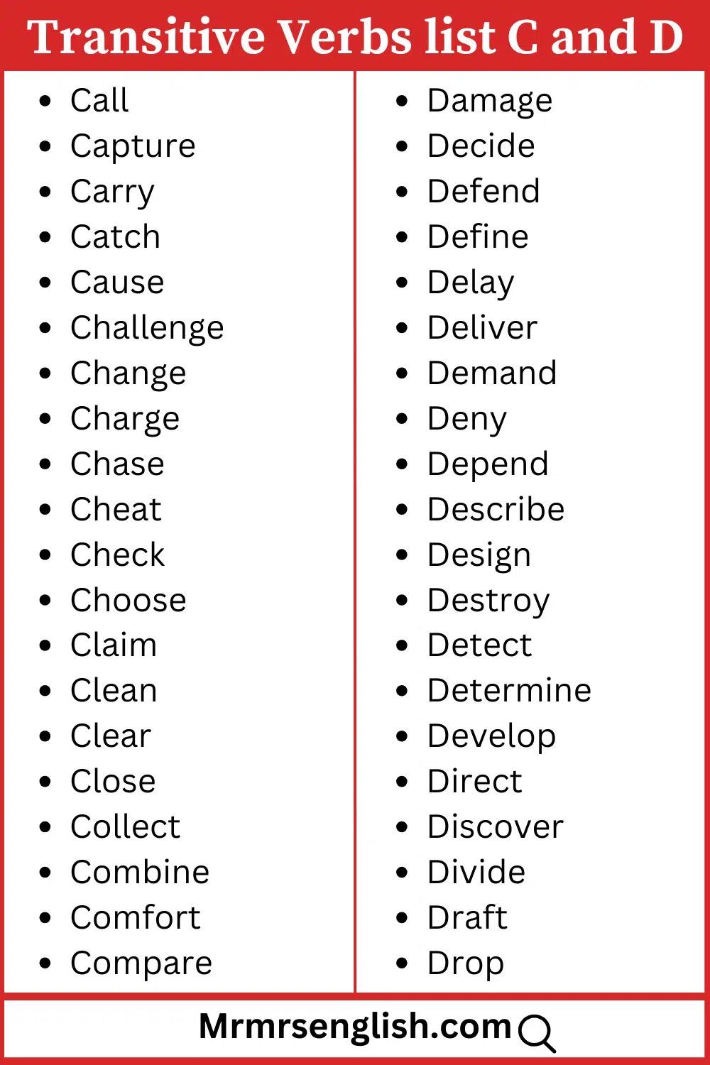 C and D words list Transitive verbs