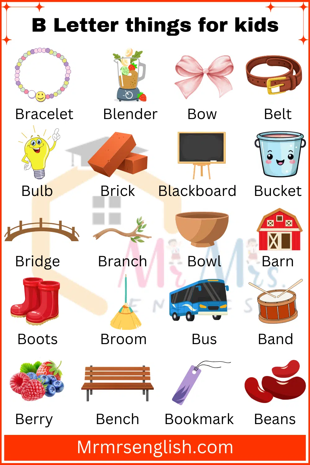 Common Things and pictures that Start with B