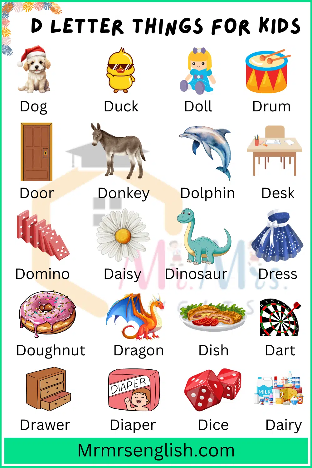 D Letter Things and Pictures for kids