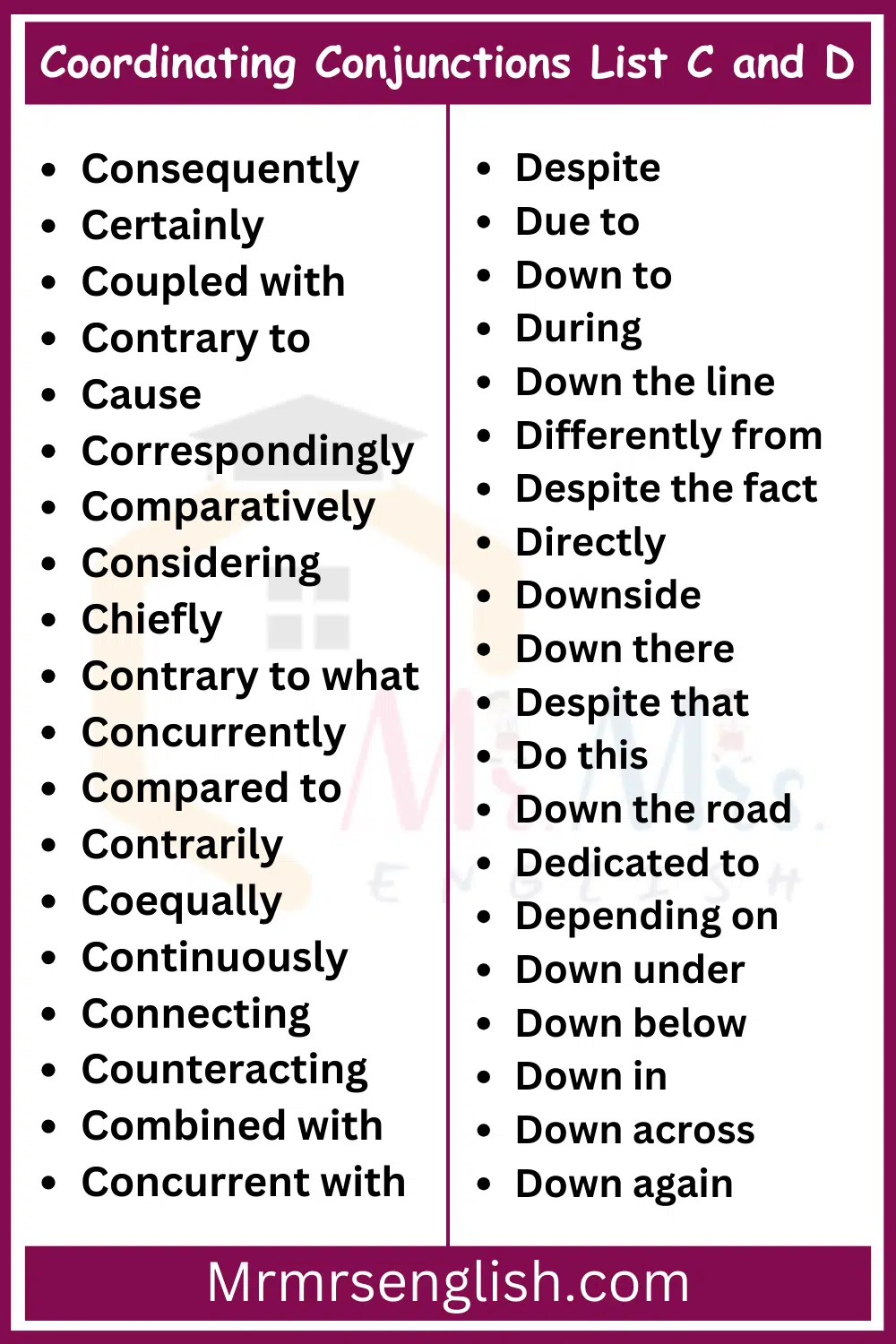Coordinating Conjunctions List C and D