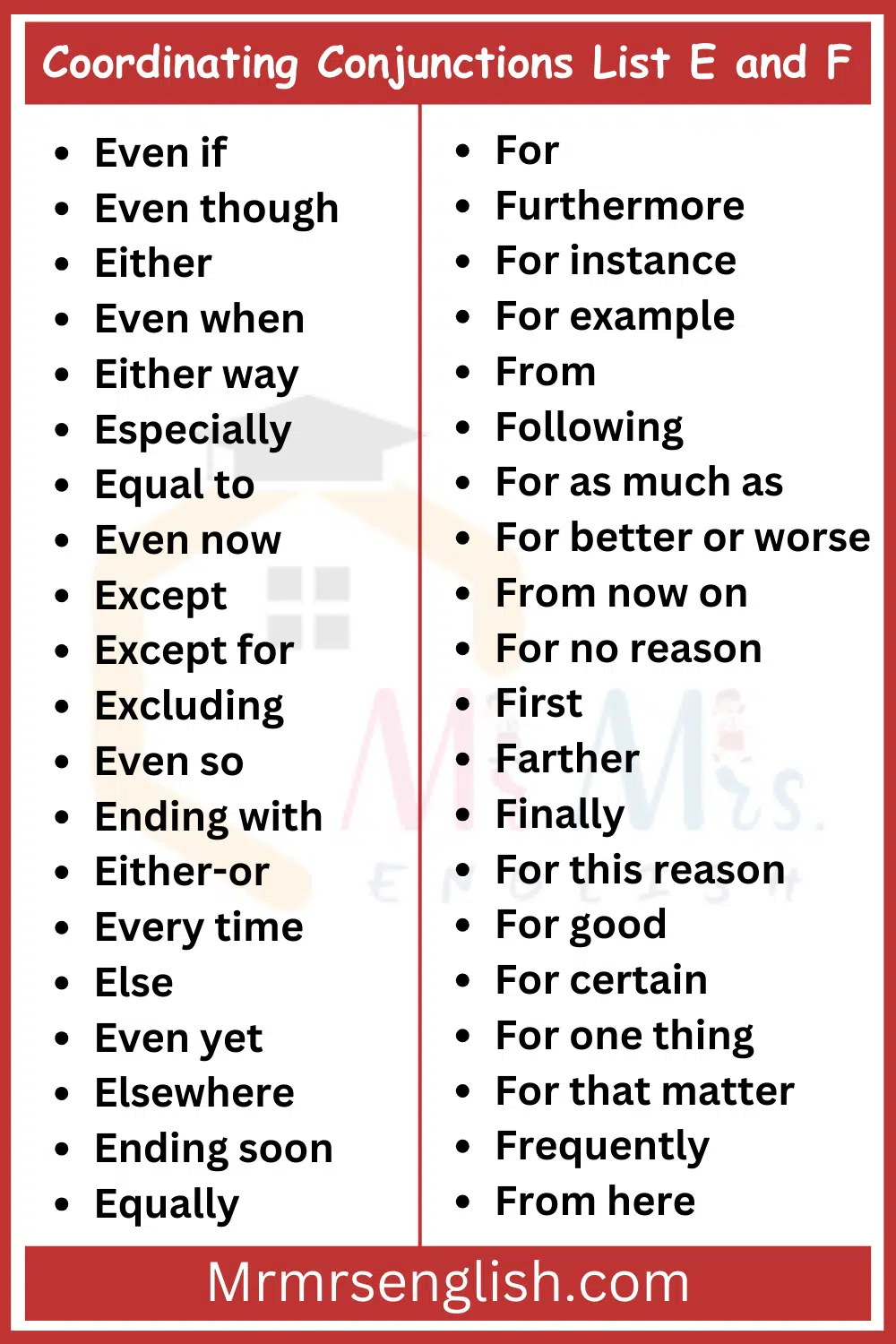 Coordinating Conjunctions List E and F