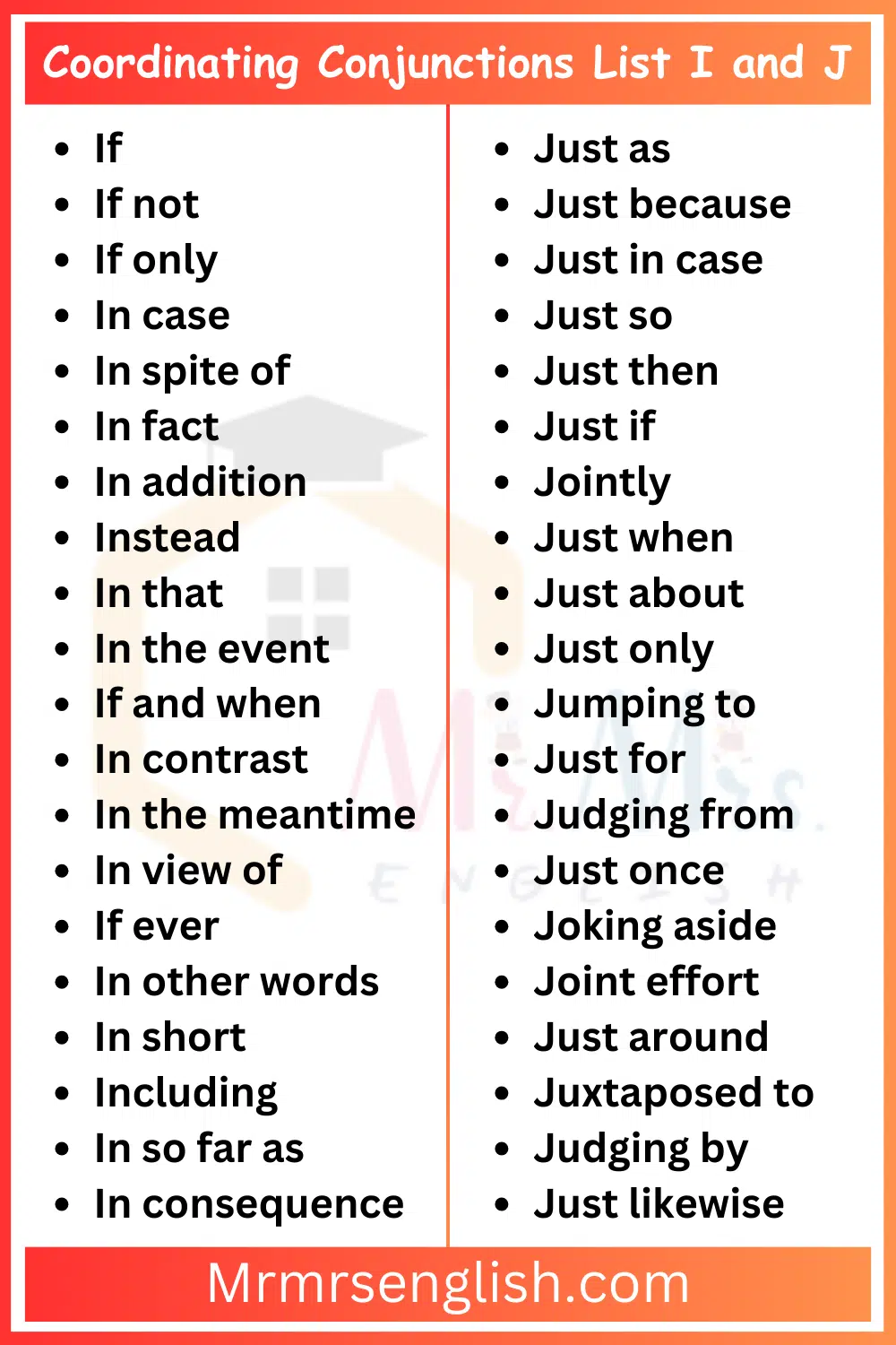 Coordinating Conjunctions List I and J