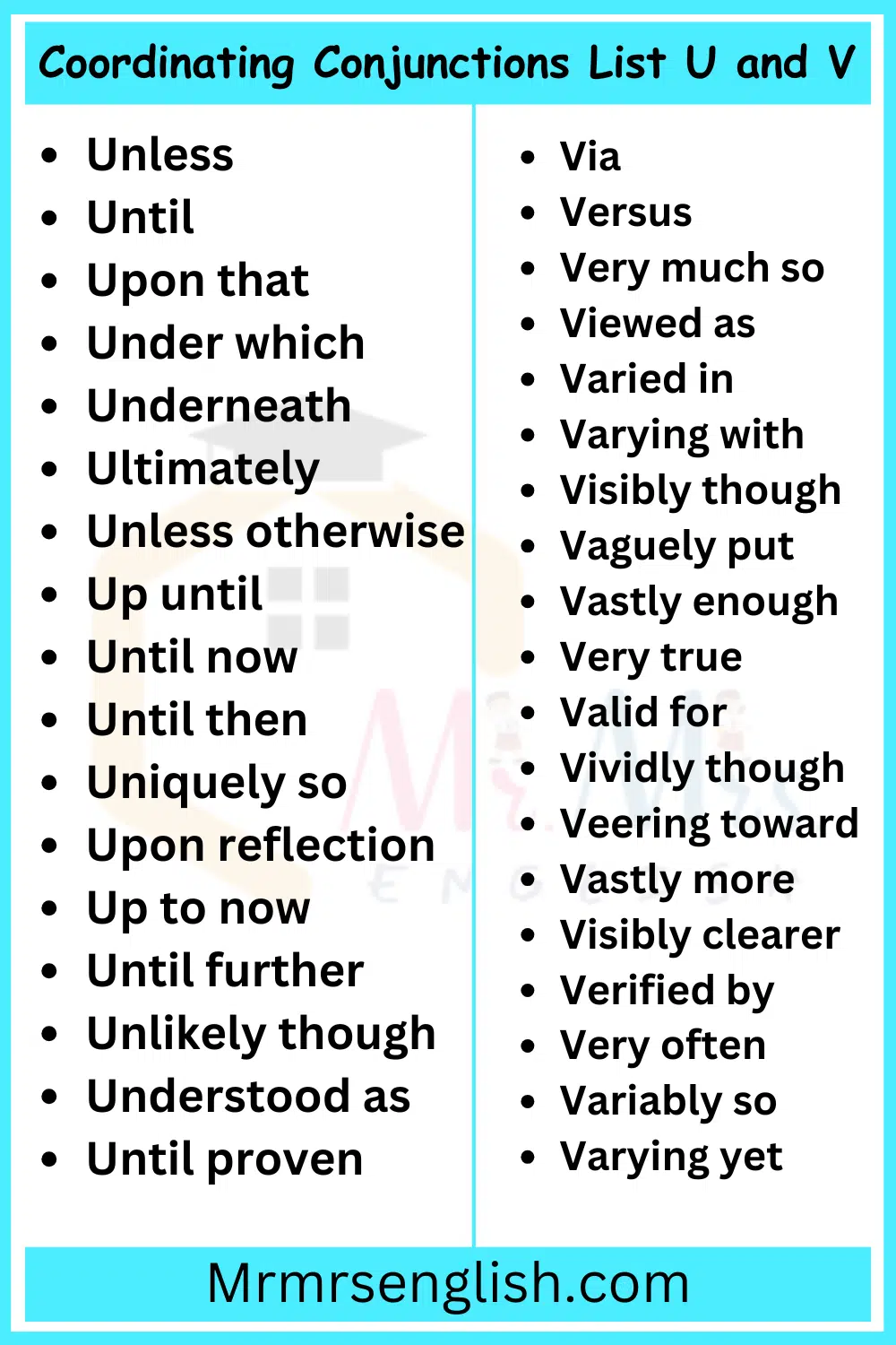 Coordinating Conjunctions List U and V