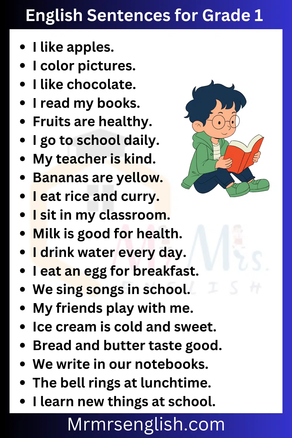 English Reading Sentences for Grade 1