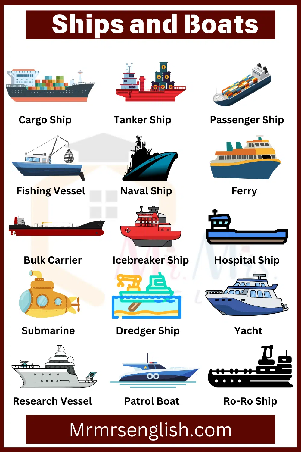 Names and Pictures of Ships and Boats