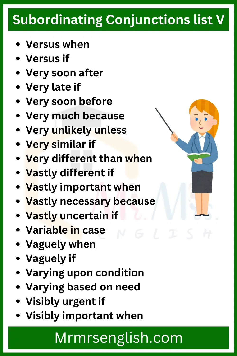 Subordinating Conjunctions list V